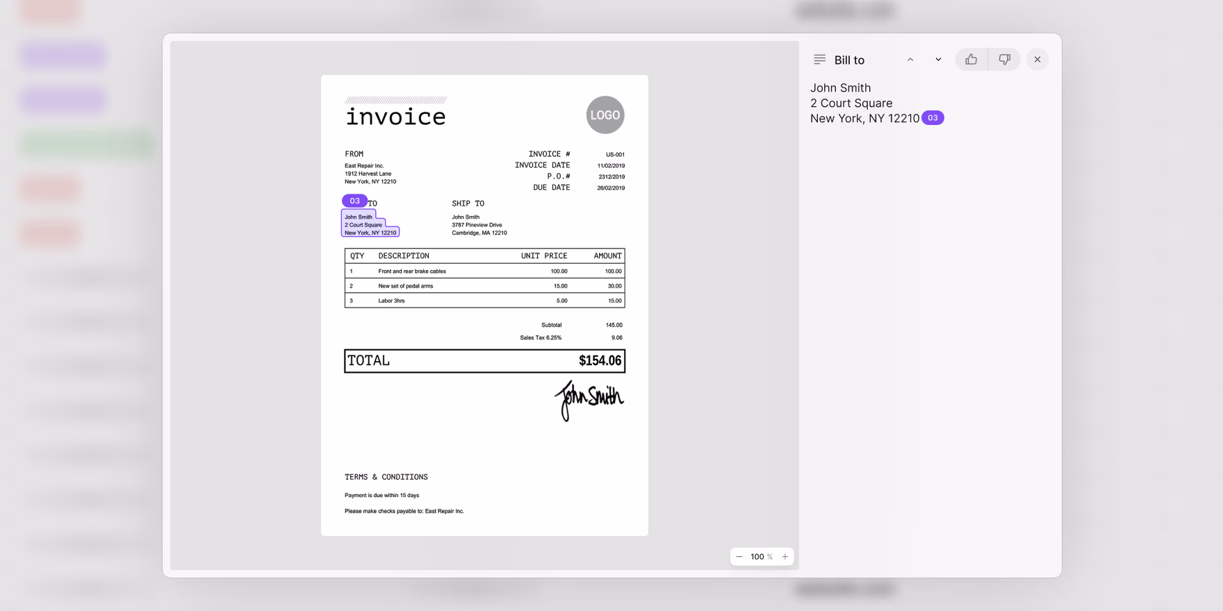 Citations in GTCX Network linking to where a figure was found in an invoice