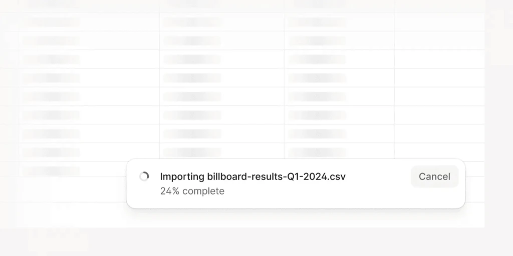 Importing CSV 24% complete