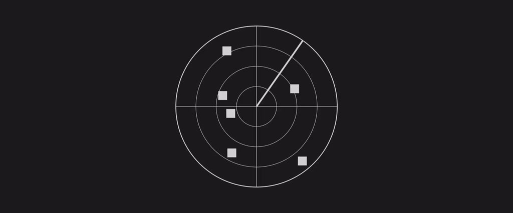 Radar screen with multiple targets detected.