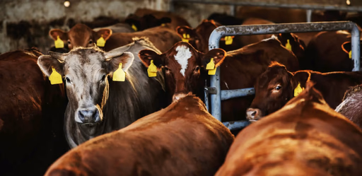 Cows with yellow ear tags in a pen