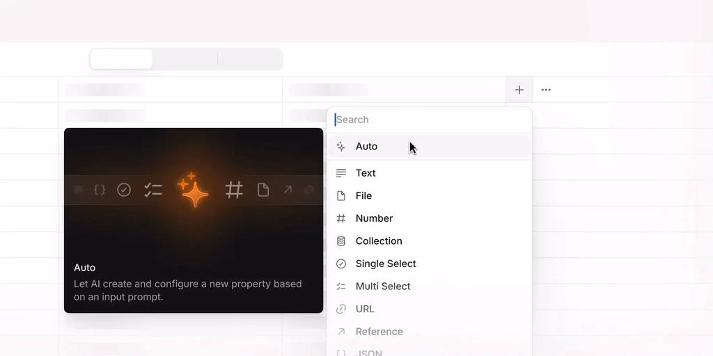 AI Auto property creation menu