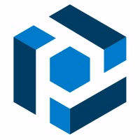 Blue interlocking hexagonal and rectangular shapes forming a cube.