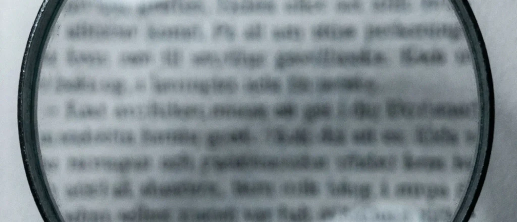 Magnifying glass over blurred text.