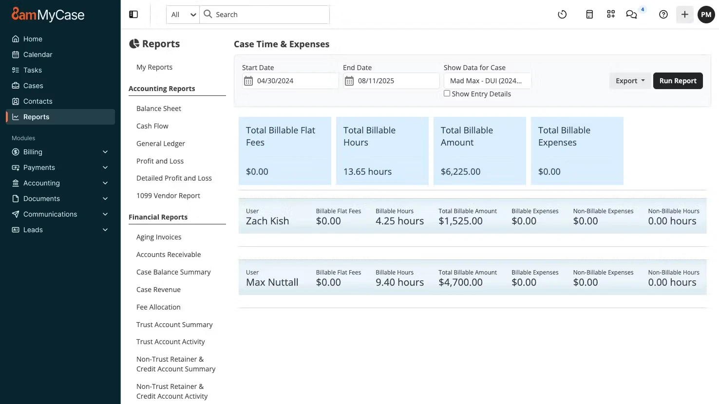 MyCase interface