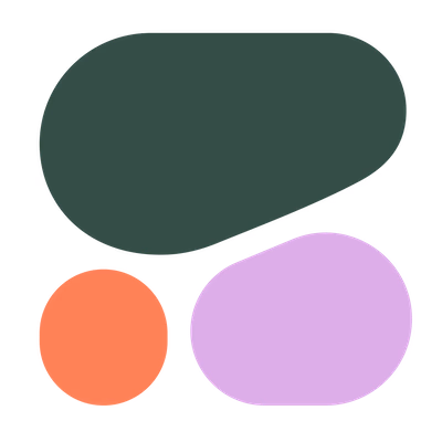 Organic shapes in green, orange, and purple.