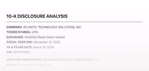 10-K Disclosure Analysis: Atlantic Technology Solutions, ATSI