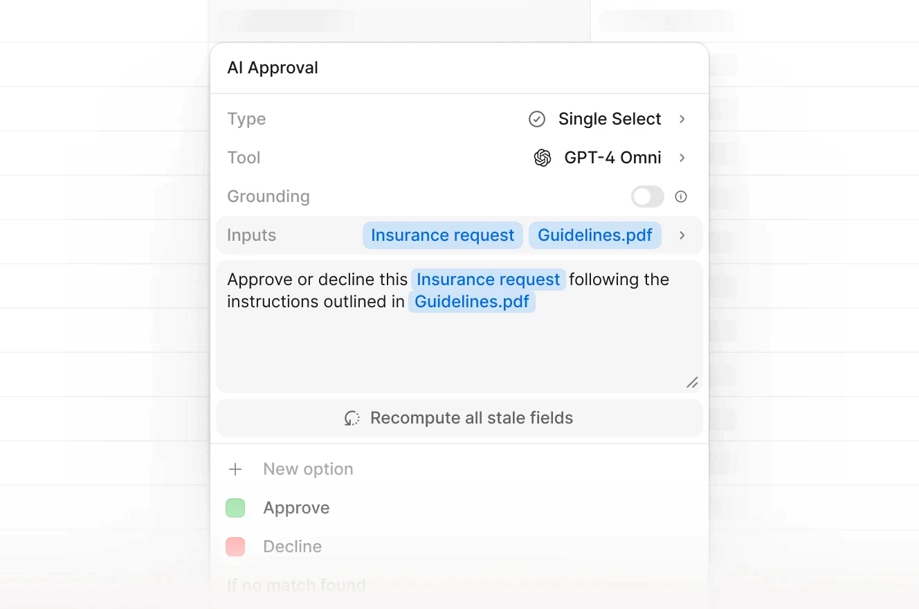 Image of AI Approval field in GTCX Network