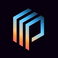 Geometric logo with gradient colors and stars