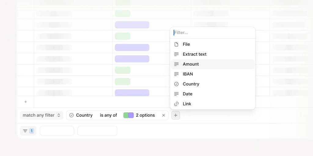 Filter menu with amount selected