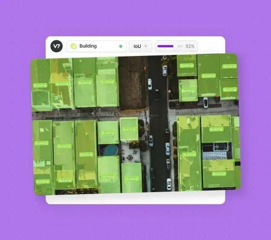 Aerial view of houses with bounding boxes labeled "Building"