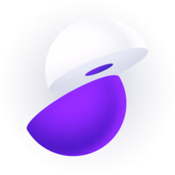Abstract spheres, one white, one purple.
