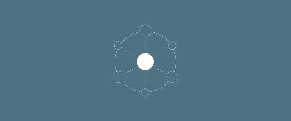 Network diagram with central circle and orbiting circles.