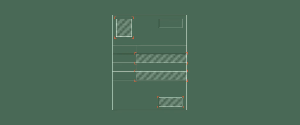White outlines on green background with shaded rectangles and red corner markers.