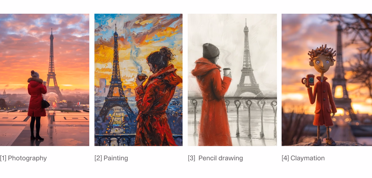Examples of different MidJourney images showing the same topic but using varying styles