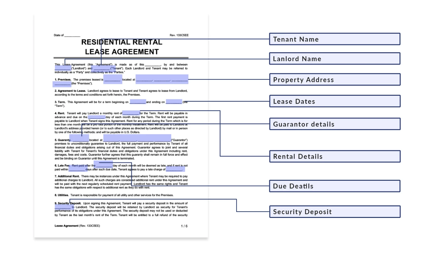 DocSumo data extraction functionalities demonstrated with a rental lease agreement
