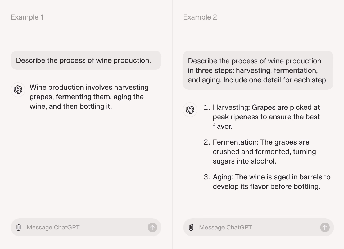 Examples of different responses to different prompts in ChatGPT