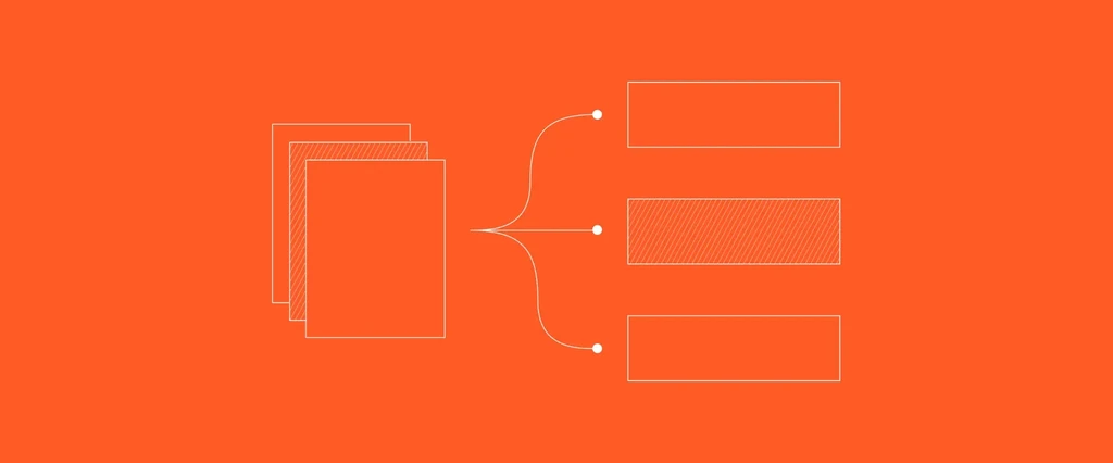 Diagram of stacked cards branching out.