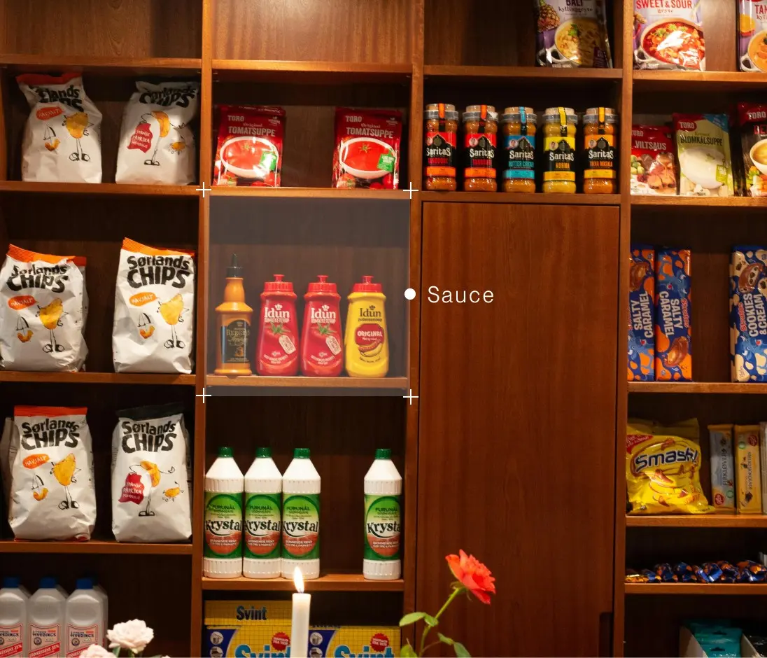 Sauce bottles on shelf