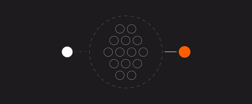 Circles in a grid with two connecting dots.