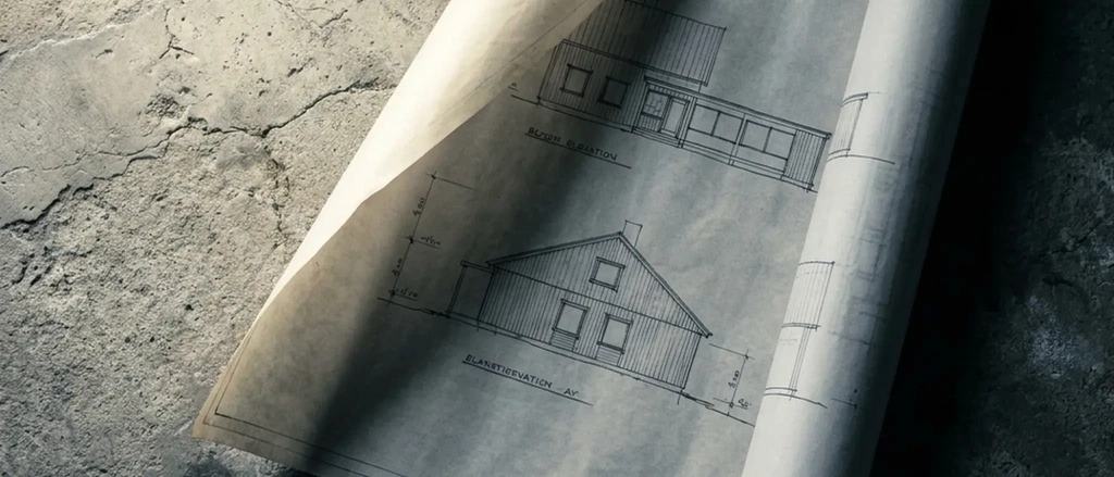 Architectural blueprints of houses on crumpled paper