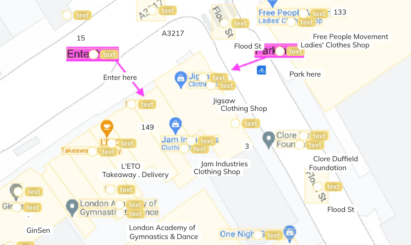 Map showing entrance to park from Flood St