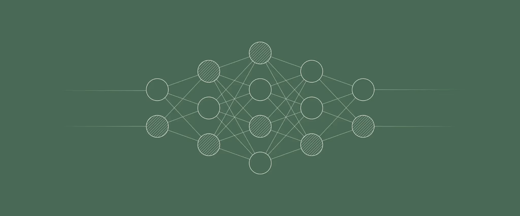 Neural network diagram with striped and empty nodes