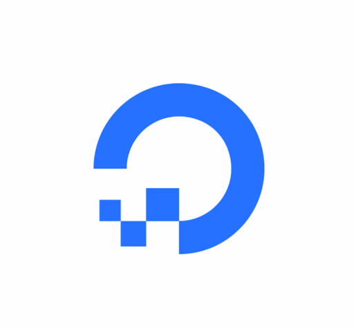 Blue circle logo with pixel art element