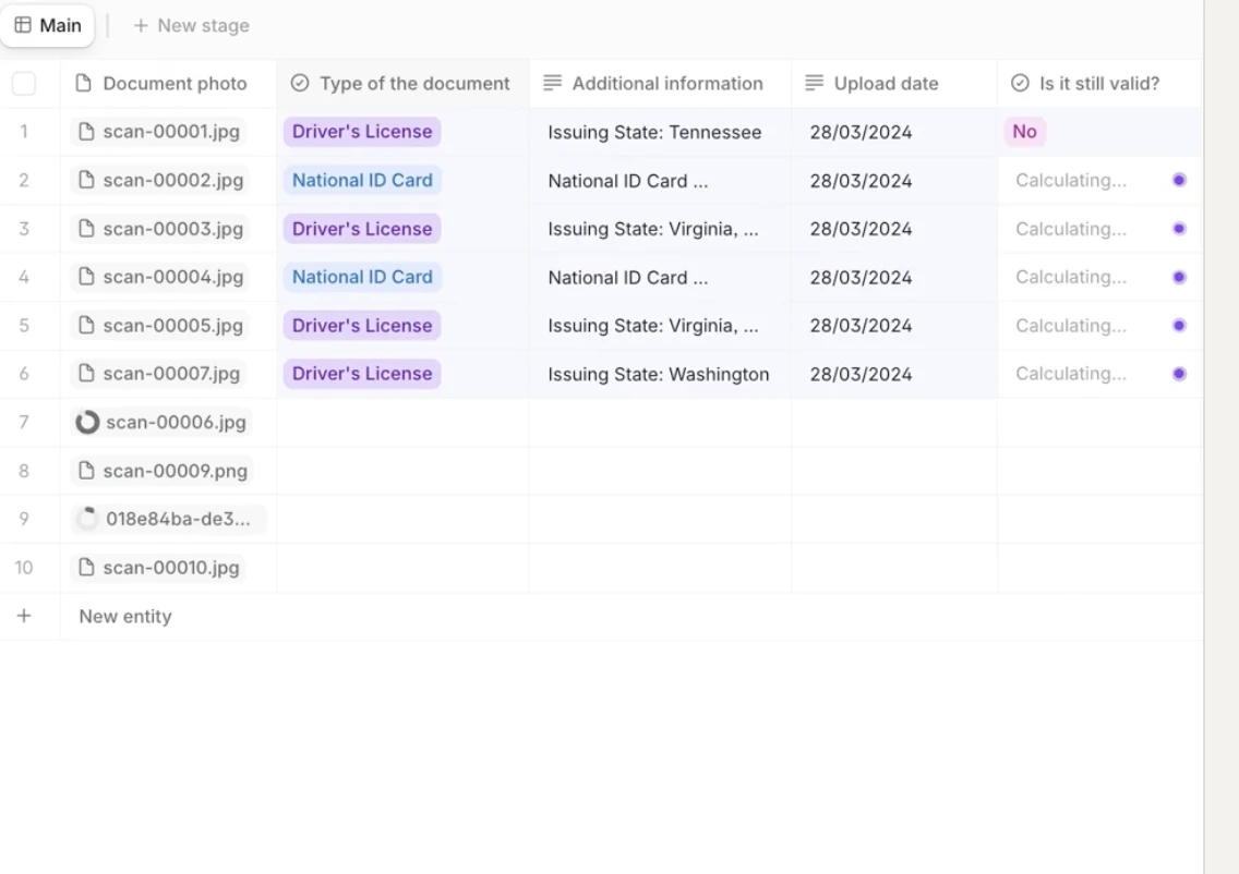 KYC documents loading into a database on GTCX Network