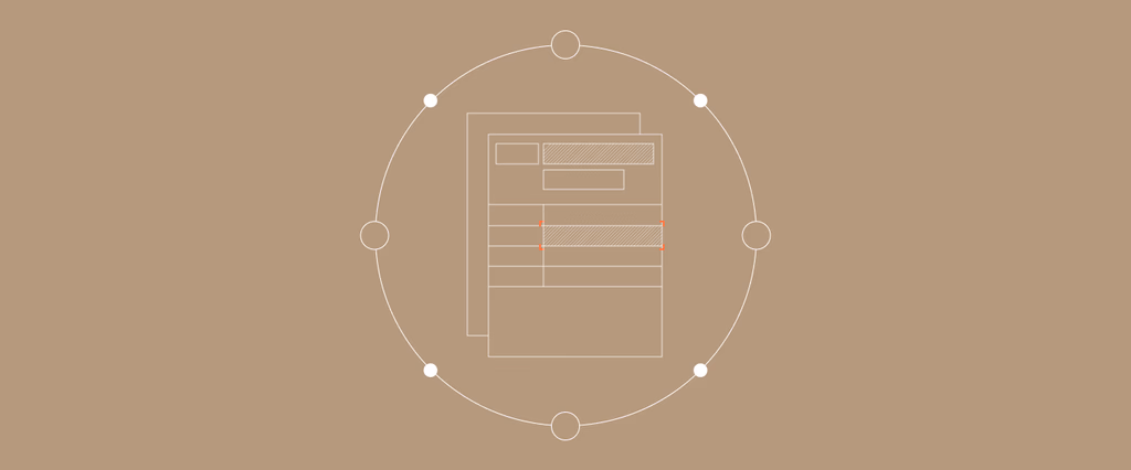Document icon with circling design elements.