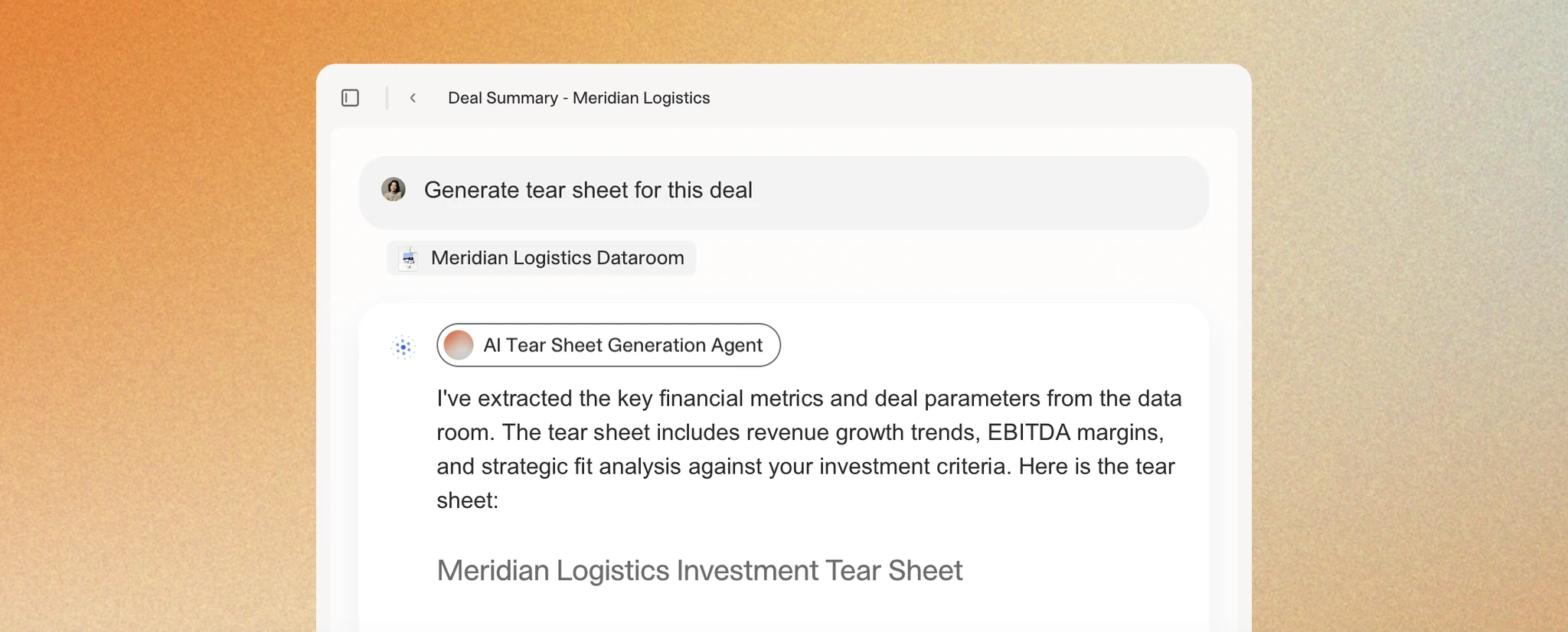 GTCX Network Tear Sheet Generation Agent
