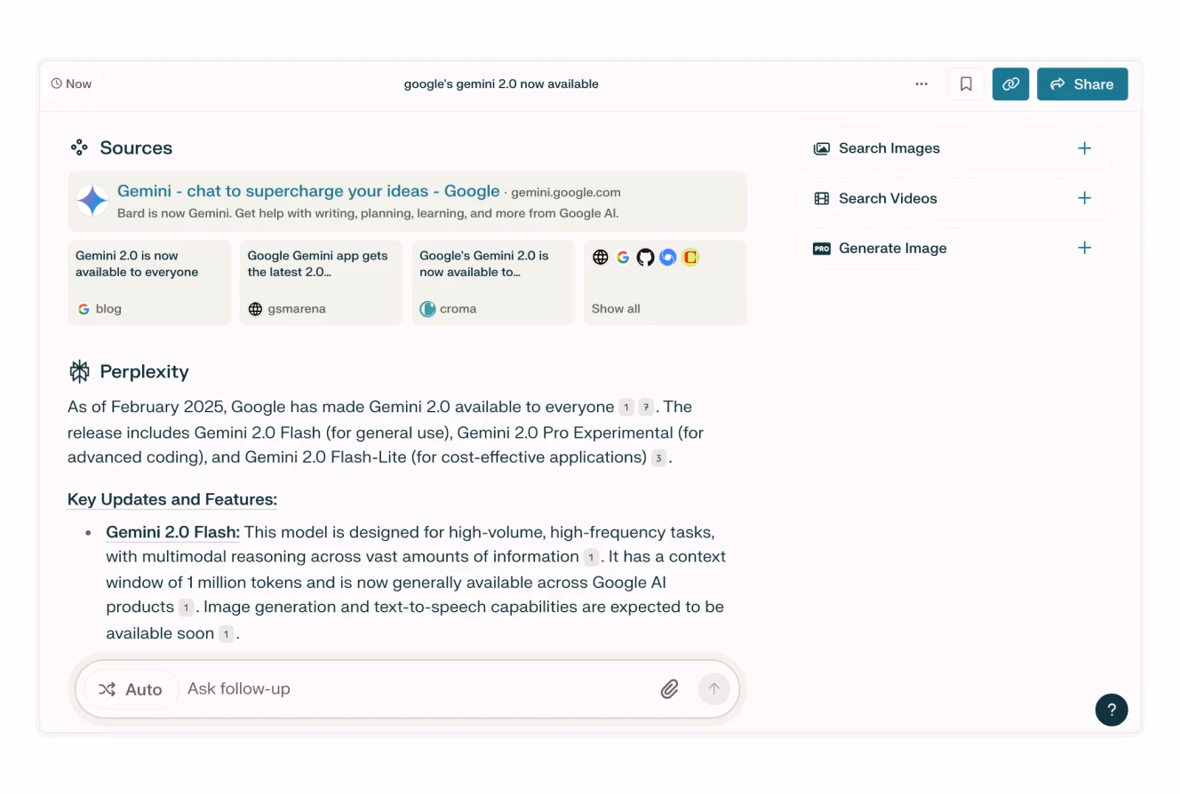 AI web search tool showing search results