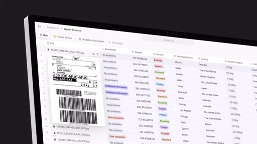 Waybill extraction software displaying shipments