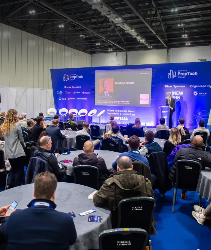 London PropTech Show with a presentation on stage.