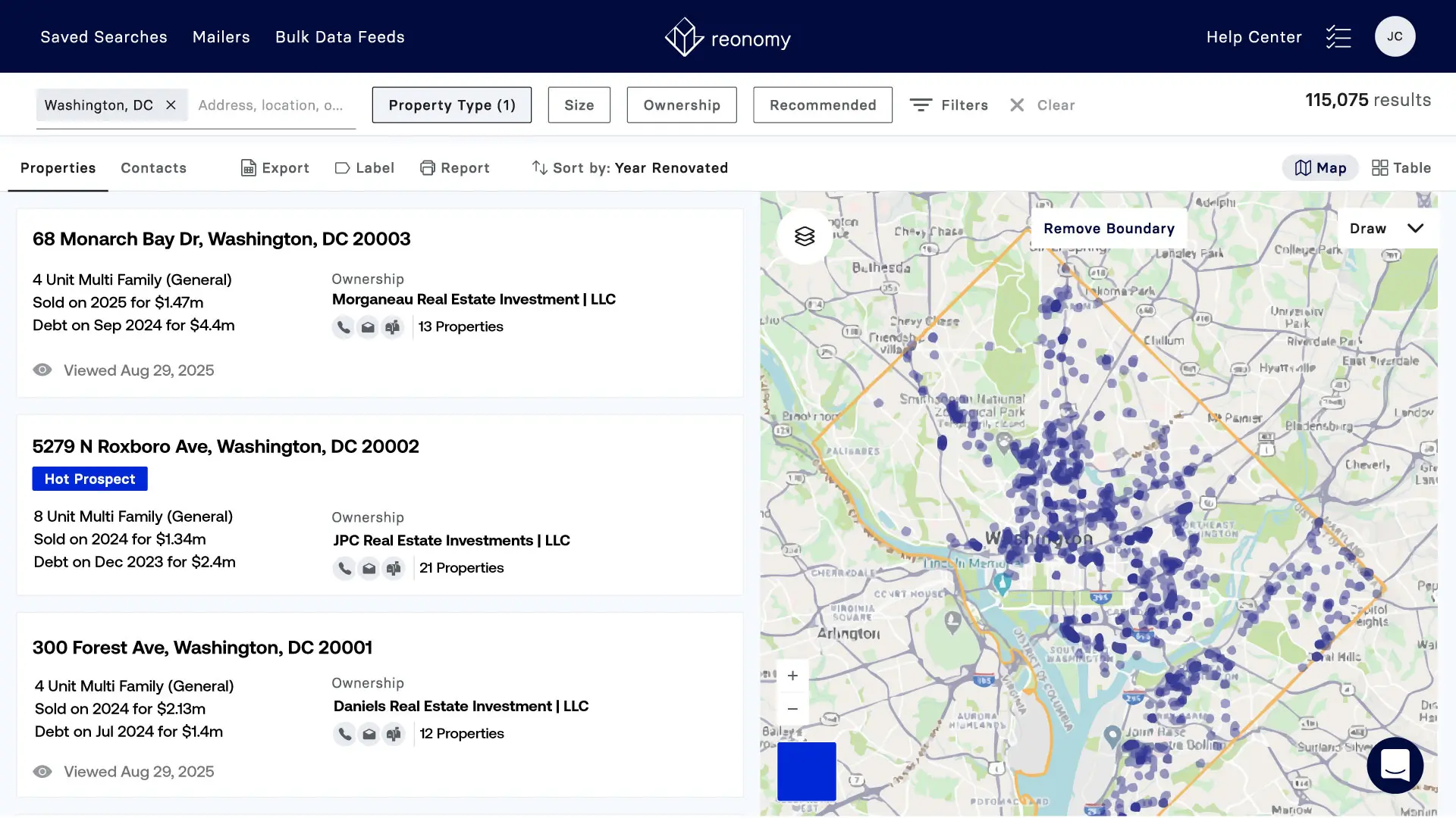 Reonomy dashboard