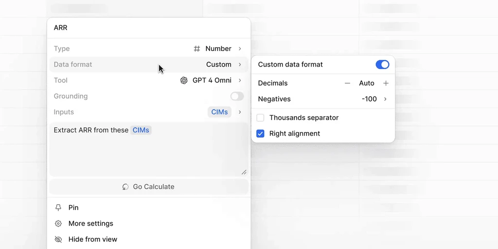 Custom data format settings for ARR