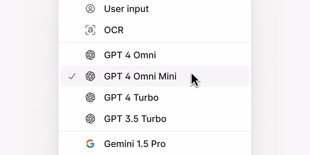GPT 4 Omni Mini selected