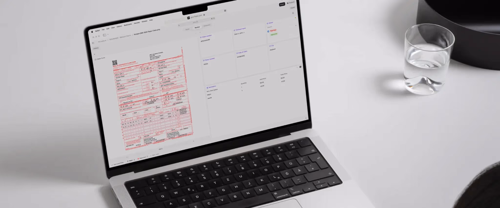 Laptop displaying a health insurance claim form.