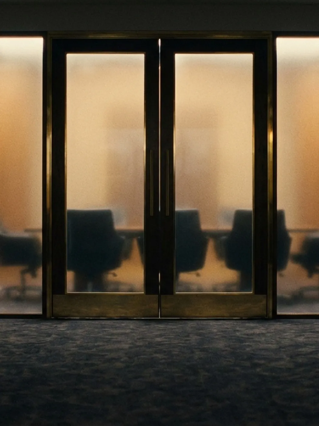 Frosted glass double doors to conference room