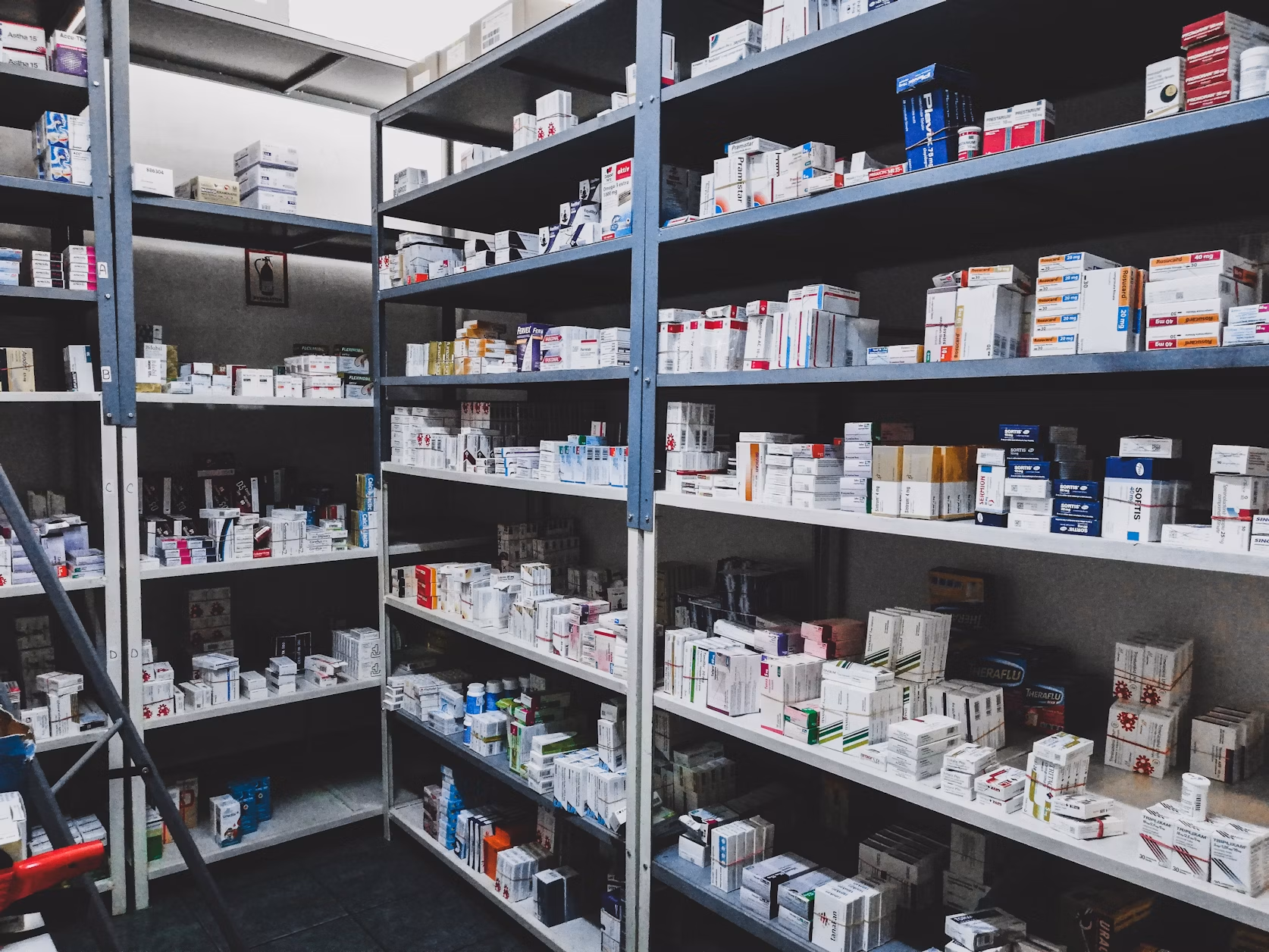 Images of pill boxes in pharmacy
