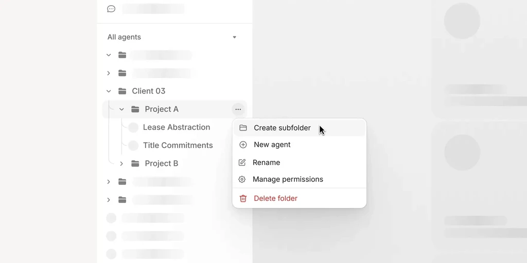 Folder menu with create subfolder option