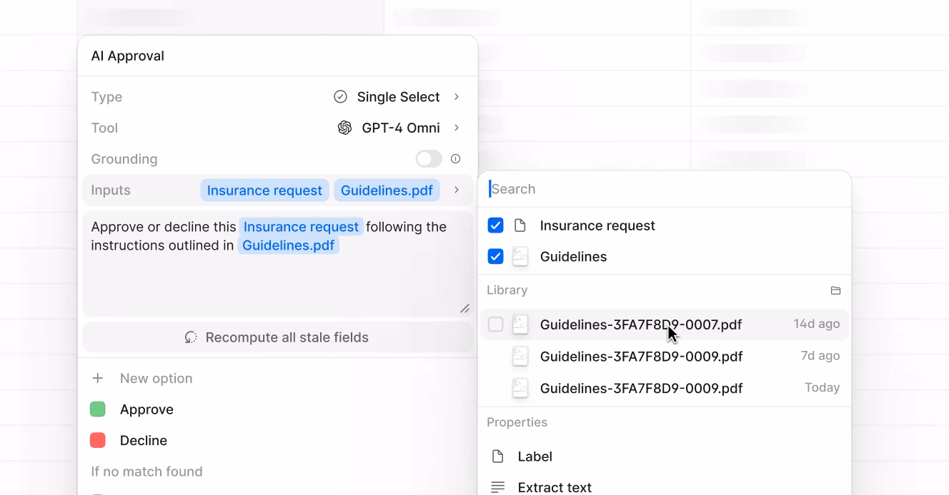 A user interface showcasing an editable prompt for an AI insurance underwriting.
