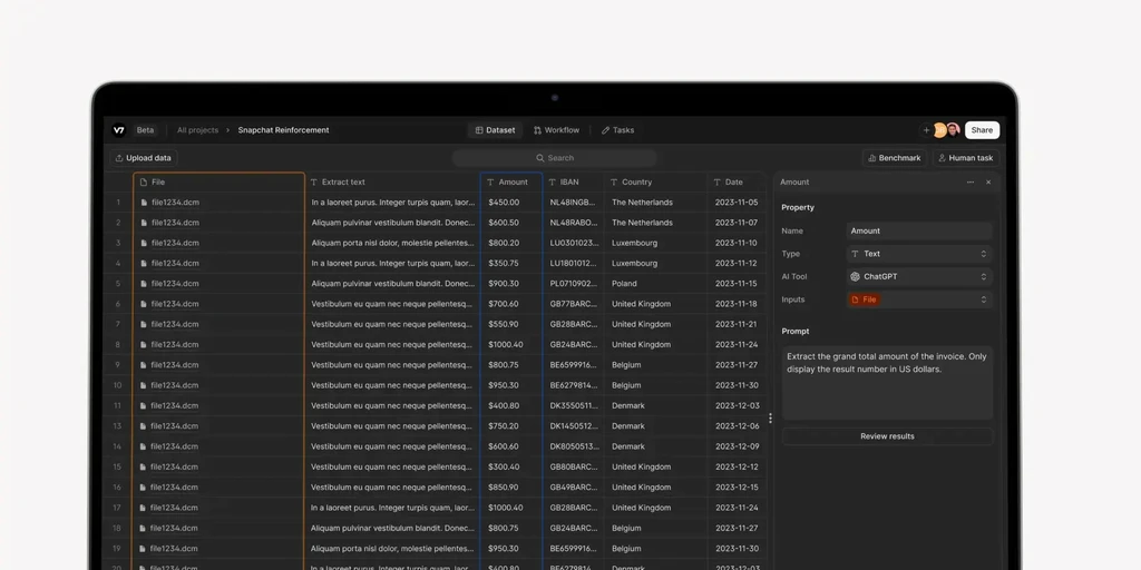 AI tool interface with data table and prompt.