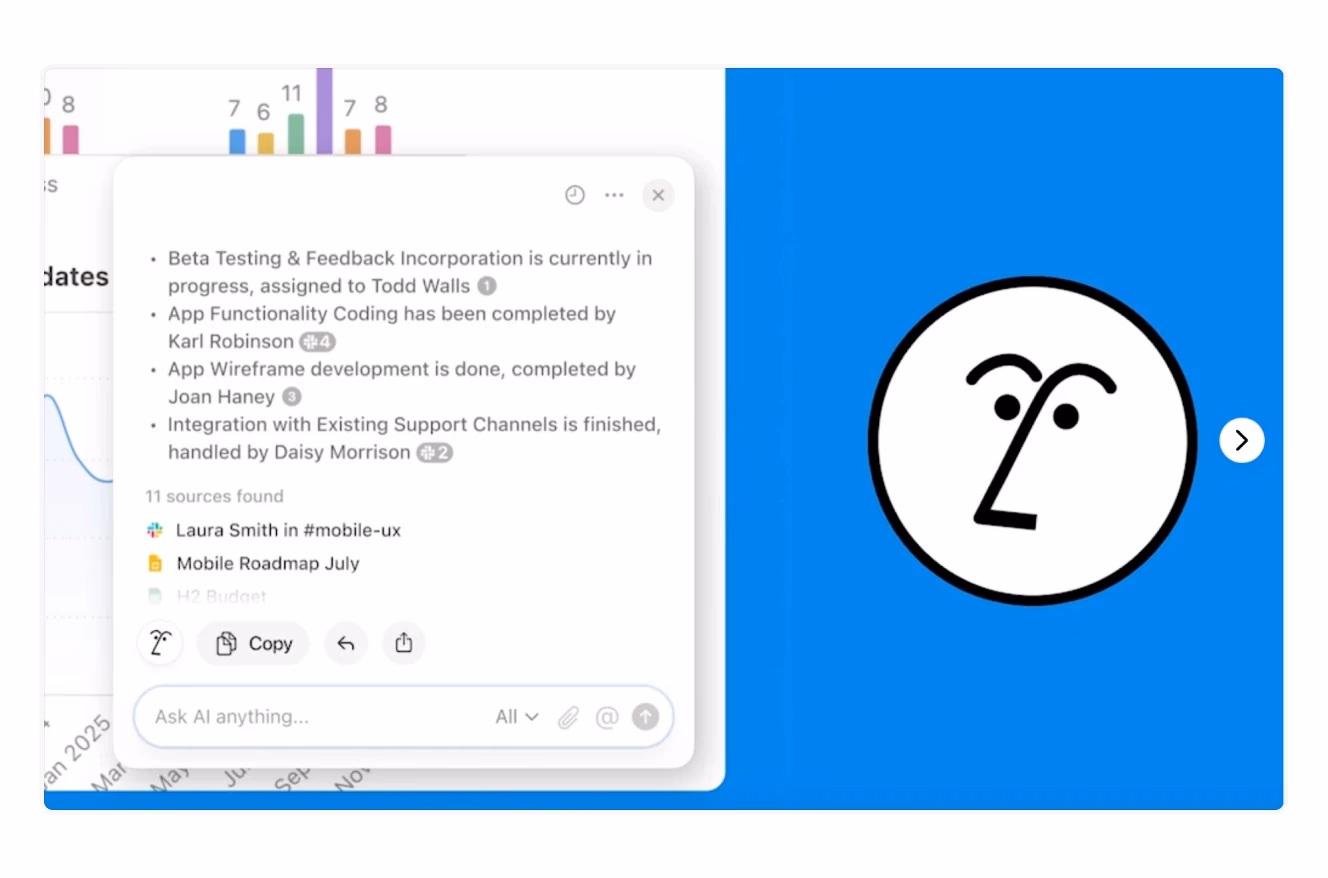 Notion's project management AI assistant summarizing recent work updates