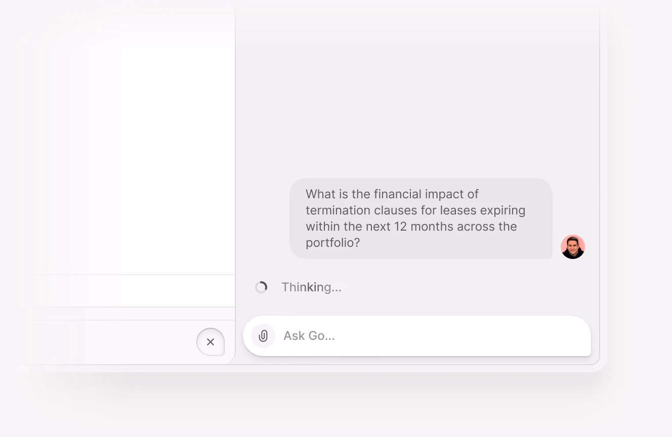 AI financial assistant analyzes termination clauses in lease agreements.