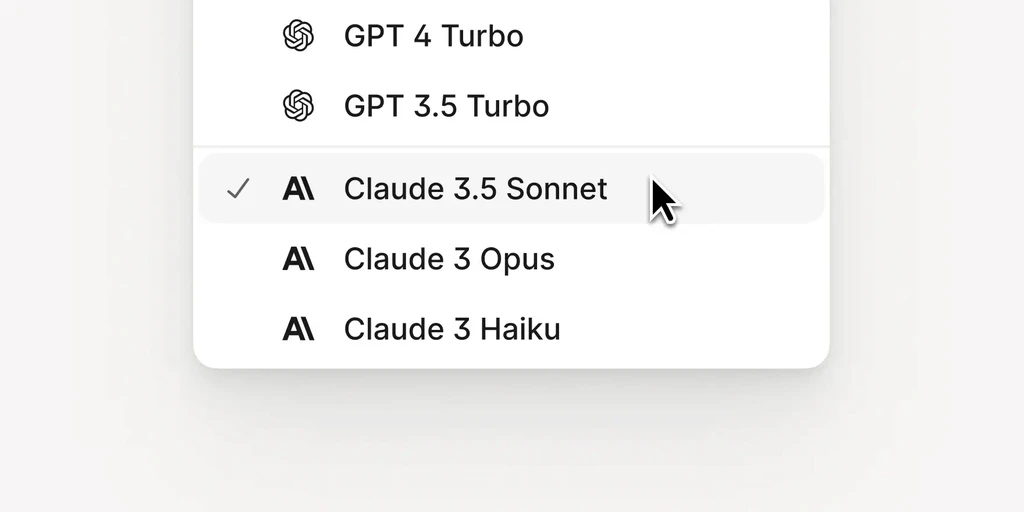 Claude 3.5 Sonnet selected in AI model list