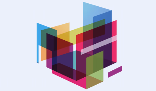 Geometric abstract with overlapping transparent shapes and colors.