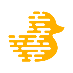 Orange duck logo with horizontal lines pattern