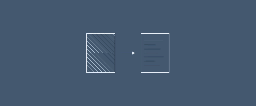Hatched box with arrow pointing to lined paper