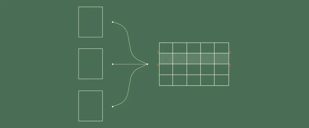 Three boxes leading to a grid with shaded row